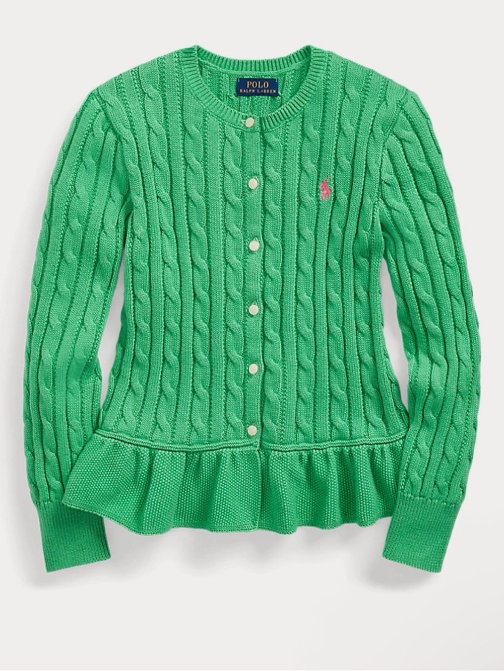 Ralph Lauren Girls Cable Peplum Cotton Cardigan in Girls